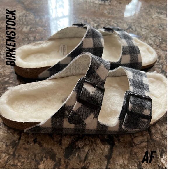 BIRKENSTOCK ARIZONA SHEARLING PLAID SANDALS NWT - Picture 4 of 11